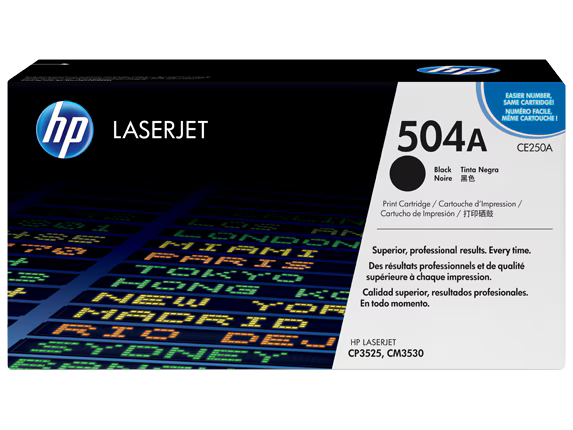 HP 504A Black  LaserJet Toner Cartridge (CE250A)-Genuine