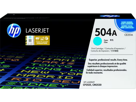 HP 504A Cyan  LaserJet Toner Cartridge (CE251A)-Genuine