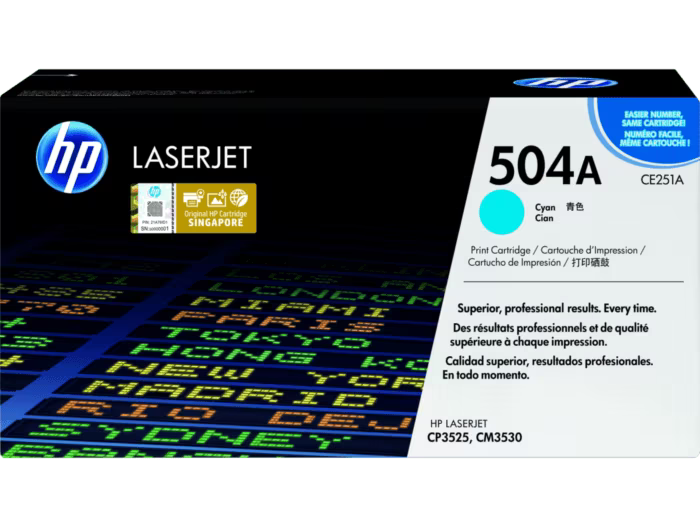 HP 504A Cyan  LaserJet Toner Cartridge (CE251A)-Genuine
